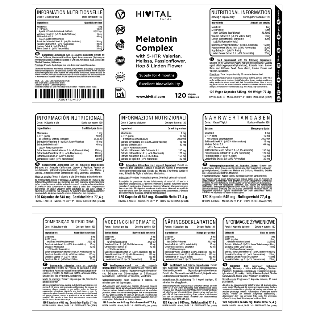 Melatonina Complex | 120 cápsulas veganas